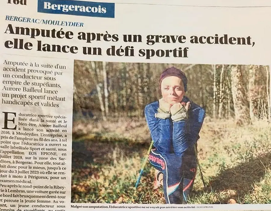 Article de presse : « Amputée après un grave accident, elle lance un défi sportif »